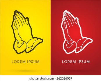 Outline Prayer Hand Designed Using Black And White Line ,sign, Logo, Symbol, Icon, Graphic, Vector.