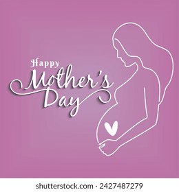 Outline of a pregnant woman Happy mother day Vector illustration