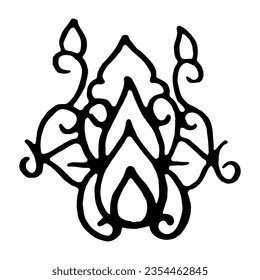 Outline pretty floral ornament sketch design. Hand drawn black outline floral ornament. Ornament illustration. Simple cartoon doodle style ornament sketch