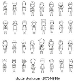 Outline Professional profile with men and women flat vector collection set