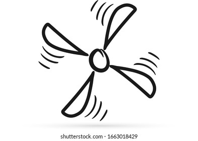 Outline propeller icon isolated on white. Doodle coloring. Vector stock illustration