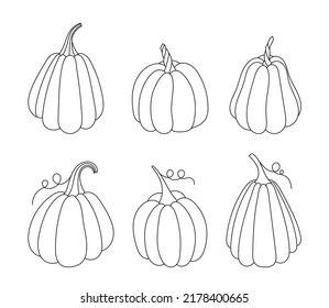 Outline pumpkin, pumpkin doodles, pumpkin line art vector illustration.