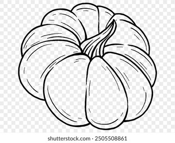 Outline pumpkin hand draw with brush style isolated on png or transparent texture,Halloween party background ,element template for poster, brochures, online advertising, vector illustration 