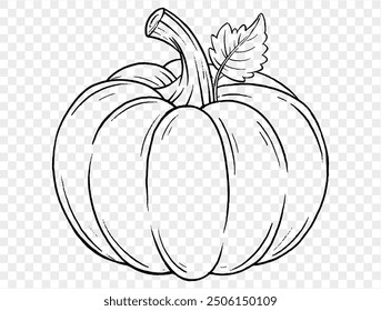 Umriss Kürbis Handzeichnung mit Pinsel Stil einzeln auf Ping oder transparente Textur, Halloween Party Hintergrund, Element Vorlage für Poster, Broschüren, Online-Werbung, Vektorgrafik 