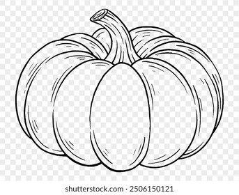 Outline pumpkin hand draw with brush style isolated on png or transparent texture,Halloween party background ,element template for poster, brochures, online advertising, vector illustration 