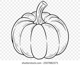 Outline pumpkin hand draw with brush style isolated on png or transparent texture,Halloween party background ,element template for poster, brochures, online advertising, vector illustration