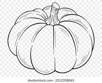Outline pumpkin hand draw with brush style isolated on png or transparent texture,Halloween party background ,element template for poster, brochures, online advertising, vector illustration
