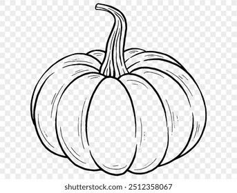 Outline pumpkin hand draw with brush style isolated on png or transparent texture,Halloween party background ,element template for poster, brochures, online advertising, vector illustration