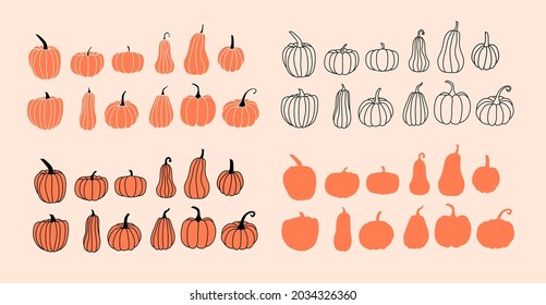 Outline pumpkin illustrations set. silhouette pumpkin vector. Fall pumpkin clipart