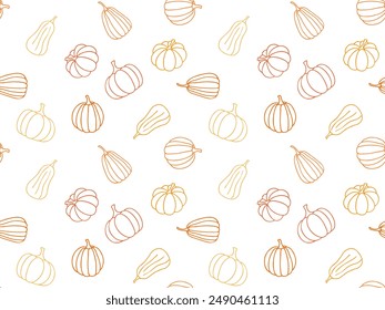 Outline pumpkin seamless Pattern. Doodle drawn autumn harvest vegetable. Halloween Thanksgiving background. Abstract simple pumpkins illustration for packaging, cover, textile design