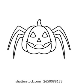 Outline a pumpkin with spider legs a carved face on halloween