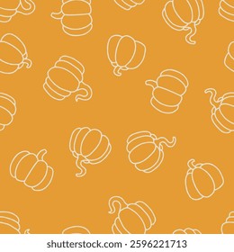 Outline Pumpkin Vector Seamless Pattern Background for Surface Print Fabric Fashion Wrapping