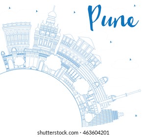 Outline Pune Skyline With Blue Buildings And Copy Space. Vector Illustration. Business Travel And Tourism Concept With Historic Buildings.