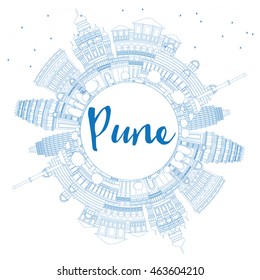 Outline Pune Skyline With Blue Buildings And Copy Space. Vector Illustration. Business Travel And Tourism Concept With Historic Buildings.