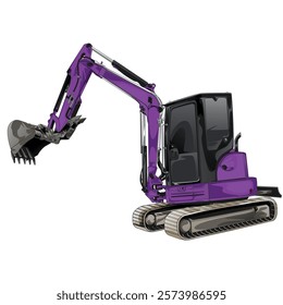 Outline purple excavator isolated on a black background for t-shirt design, print, and business purposes.