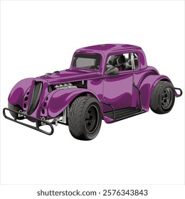 Outline purple racing car, isolated on a black background, for t-shirt design, print, and for business, purposes.