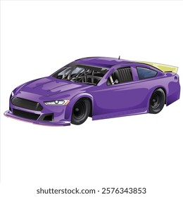 Outline purple racing car, isolated on a black background, for t-shirt design, print, and for business, purposes.