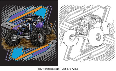 Outline purple truck splash, isolated on a black background, for t-shirt design, print, and for business, purposes.