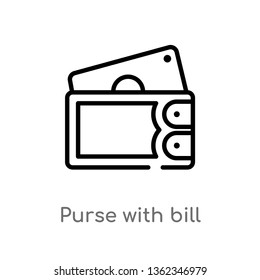 outline purse with bill vector icon. isolated black simple line element illustration from airport terminal concept. editable vector stroke purse with bill icon on white background