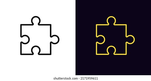 Outline puzzle part icon, with editable stroke. Jigsaw puzzle piece, app addition pictogram. Business solution, game challenge, gaming plugin, extension and addon. Vector icon for UI and Animation