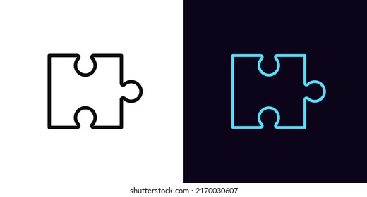 Outline puzzle piece icon, with editable stroke. Linear jigsaw puzzle part, app addition pictogram. Business solution, game challenge, gaming plugin and addon. Vector icon, sign for UI and Animation