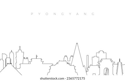 Esbozo en Pyongyang. Plantilla de moda con edificios y monumentos de Pyongyang en estilo de línea. Diseño vectorial de material. 