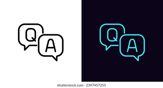 Outline QA icon, with editable stroke. Questions and Answers sign with speech bubble, business FAQ. Expert help and client assistance service, customer support chat. Advice and solutions. Vector icon