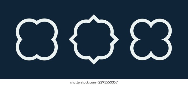 Outline quatrefoil symbol set. Gothic or christian old symbol. Classic traditional decorative element. Quatrefoil geometric shape. Vector illustration