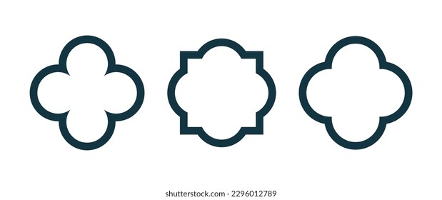 Outline quatrefoil symbol set. Gothic or christian old symbol. Classic traditional decorative element. Quatrefoil geometric shape. Vector illustration