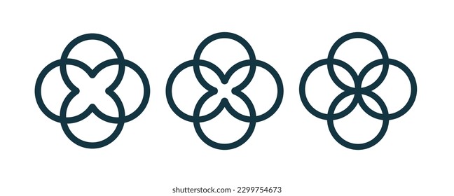 Outline quatrefoil symbol set. Gothic or christian old symbol. Classic traditional decorative element. Quatrefoil geometric shape. Vector illustration