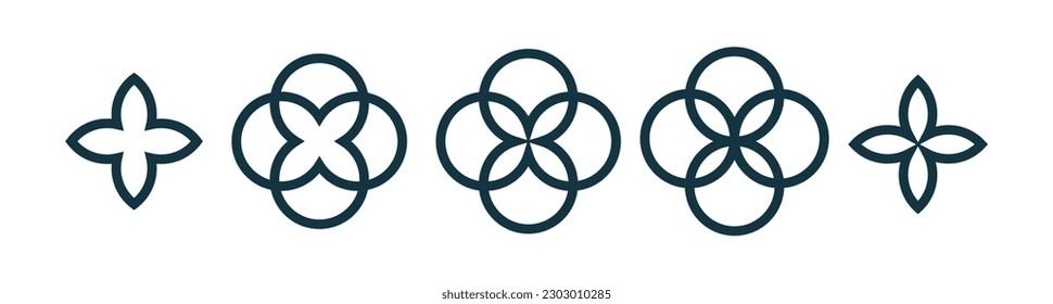 Outline quatrefoil symbol set. Gothic or christian old symbol. Classic traditional decorative element. Quatrefoil geometric shape. Vector illustration