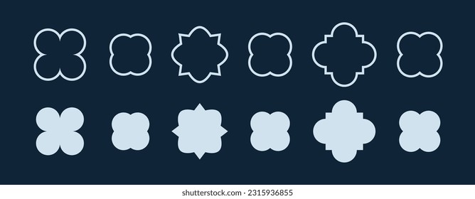 Conjunto de símbolos de quatrefoil de contorno. Símbolo gótico o cristiano antiguo. El clásico elemento decorativo tradicional. Forma geométrica de quatrefoil. Ilustración del vector