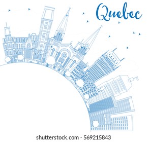 Outline Quebec Skyline with Blue Buildings and Copy Space. Vector Illustration. Business Travel and Tourism Concept with Historic Architecture. Image for Presentation Banner Placard and Web Site.