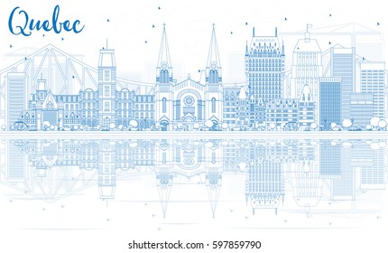 Outline Quebec Skyline with Blue Buildings. Vector Illustration. Business Travel and Tourism Concept with Historic Architecture. Image for Presentation Banner Placard and Web Site.