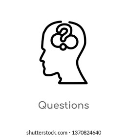 outline questions vector icon. isolated black simple line element illustration from brain process concept. editable vector stroke questions icon on white background