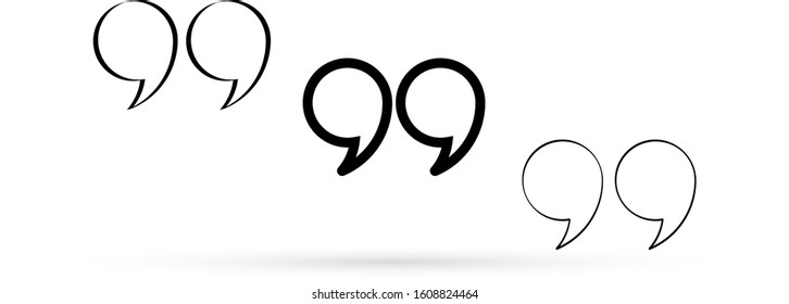 Outline quotes icon set isolated on white. Quotation mark black isolated on white background. Sletch sticker collection. Doodle quotes art line. Vector stock illustration
