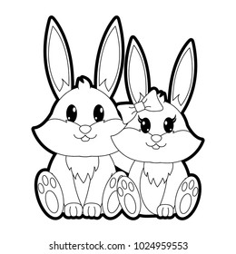 outline rabbit couple cute animal together