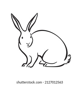 Esquema de imagen gráfica de conejo. La mano dibujó liebre negra aislada en fondo blanco. Ilustración de animales de compañía.