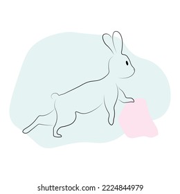 outline rabbit interested standing back view line art with spot isolated on white background, hare for 2023 and easter design