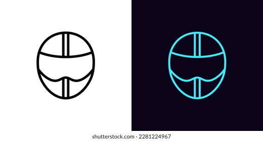 Outline racing helmet icon, with editable stroke. Biker or driver helmet sign, moto racer and racing car pilot pictogram. Racing track, speed drive, motorsport, head protection. Vector icon