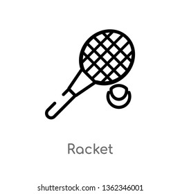 outline racket vector icon. isolated black simple line element illustration from outdoor activities concept. editable vector stroke racket icon on white background