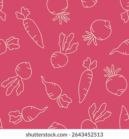 Outline Radish Vector Seamless Pattern Background for Surface Print Fabric Fashion Wrapping