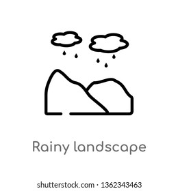 outline rainy landscape vector icon. isolated black simple line element illustration from nature concept. editable vector stroke rainy landscape icon on white background