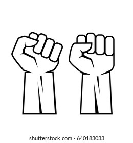 Outline raised fist hands vector eps icon illustration isolated on white background