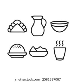 Outline Ramadan Food and Beverage Icons for Traditional Recipes