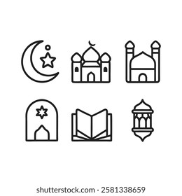 Outline Ramadan Night and Taraweeh Icons for Late-Night Worship