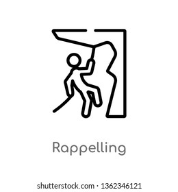 outline rappelling vector icon. isolated black simple line element illustration from activity and hobbies concept. editable vector stroke rappelling icon on white background