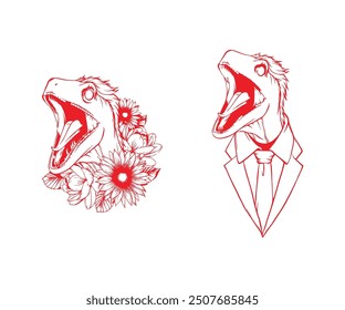 outline raptor dinosaur drawing illustration
