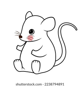 Outline rat concept. Charming mouse sitting, toy or mascot for children. Rodent and mammal. Sticker for social networks and messengers. Adorable animal icon. Cartoon flat vector illustration