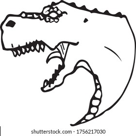 outline rawring dinosaur head on isolated white background